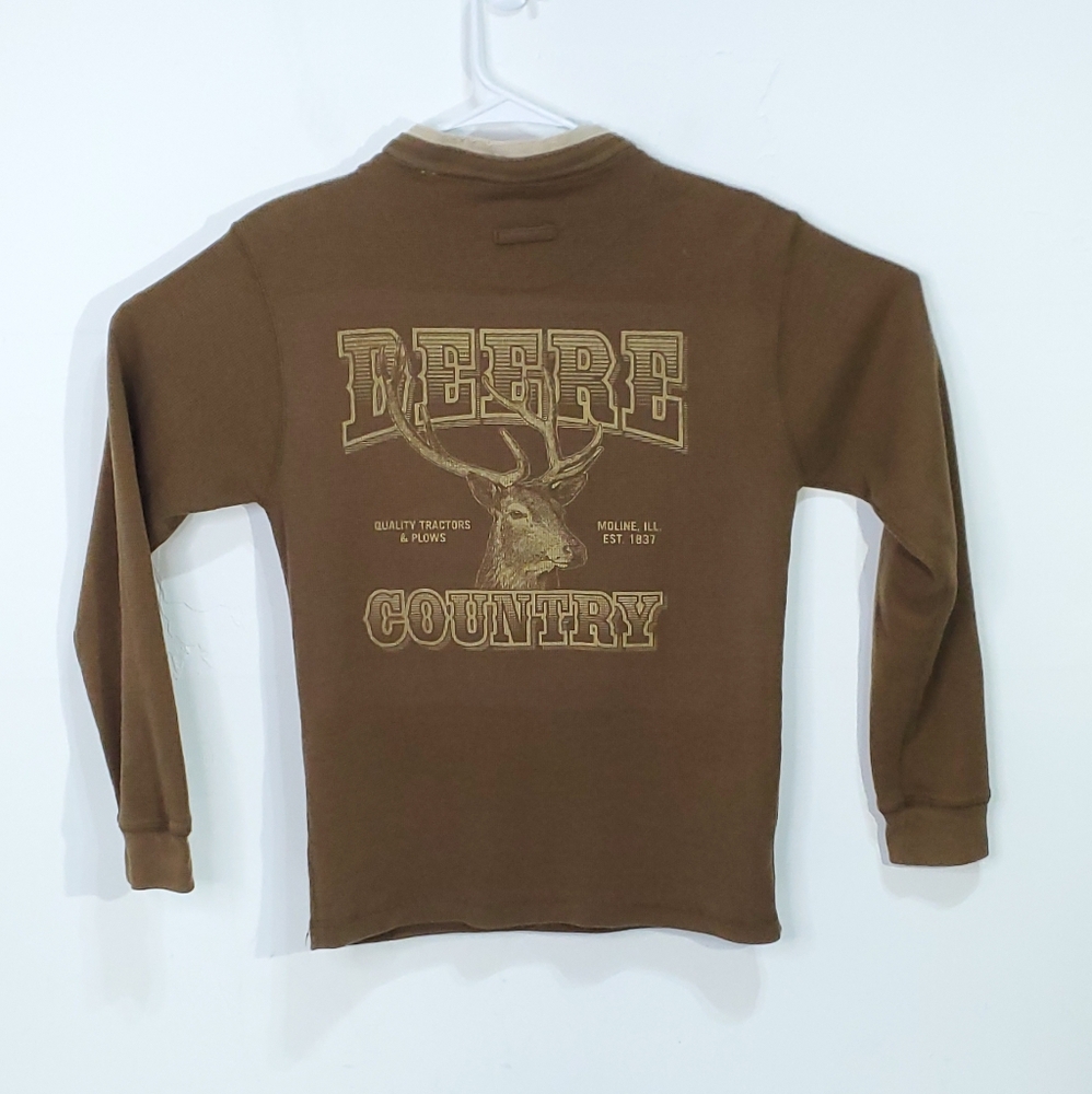 John Deere Waffle Knit Long Sleeve Men’s Small / Boy's Large Double Sided Brown